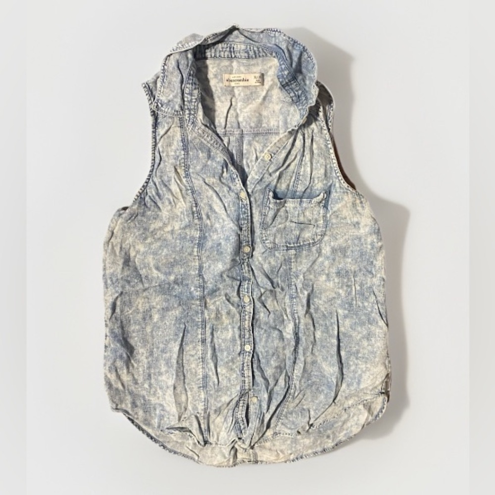 Abercrombie Kids Girls collar Sleeveless Shirt Size XL 16 Acid Wash Button Down